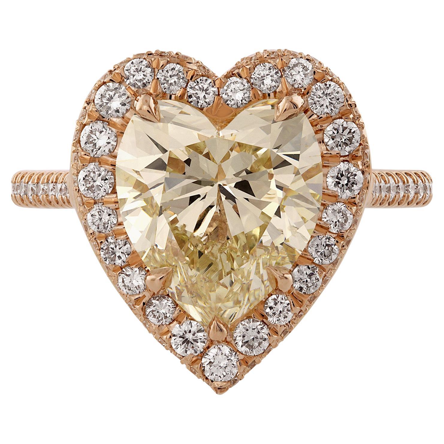 GIA  5.06ct Estate Vintage Heart Diamond Engagement Wedding  Rose Gold Ring