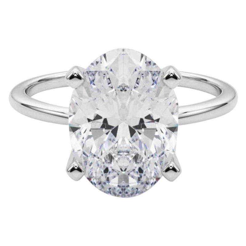 GIA 5,06ct Oval Slim Band Prong Set Solitär 18K Weißgold Diamantring