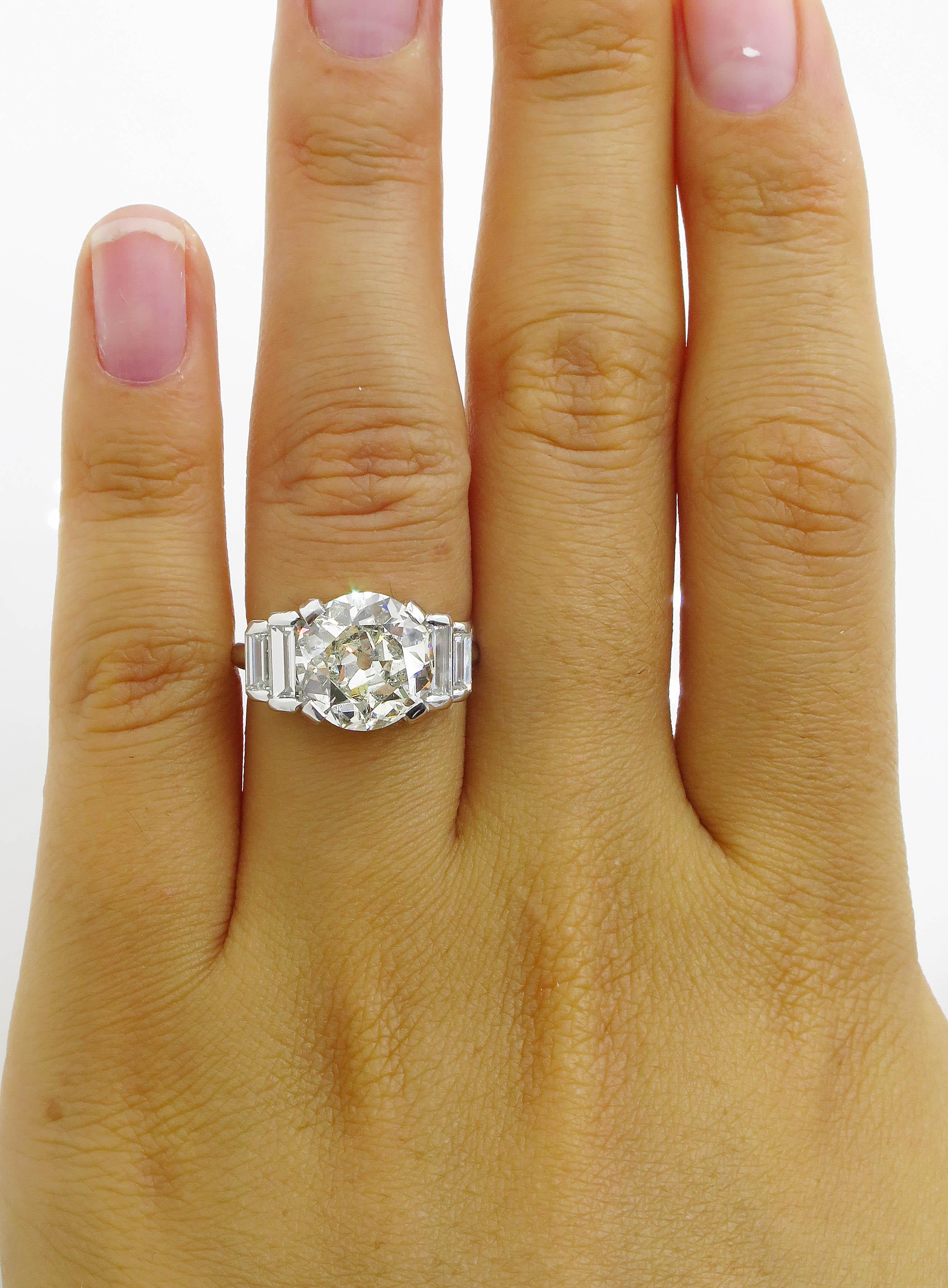 GIA 5.07 Carat Old European Diamond Engagement Wedding White Gold Ring  For Sale 5