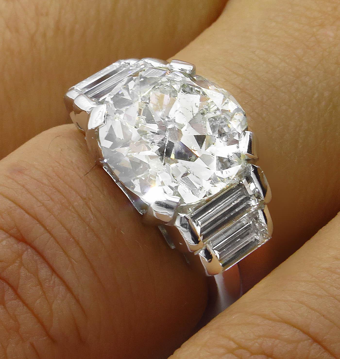 GIA 5.07 Carat Old European Diamond Engagement Wedding White Gold Ring  For Sale 7