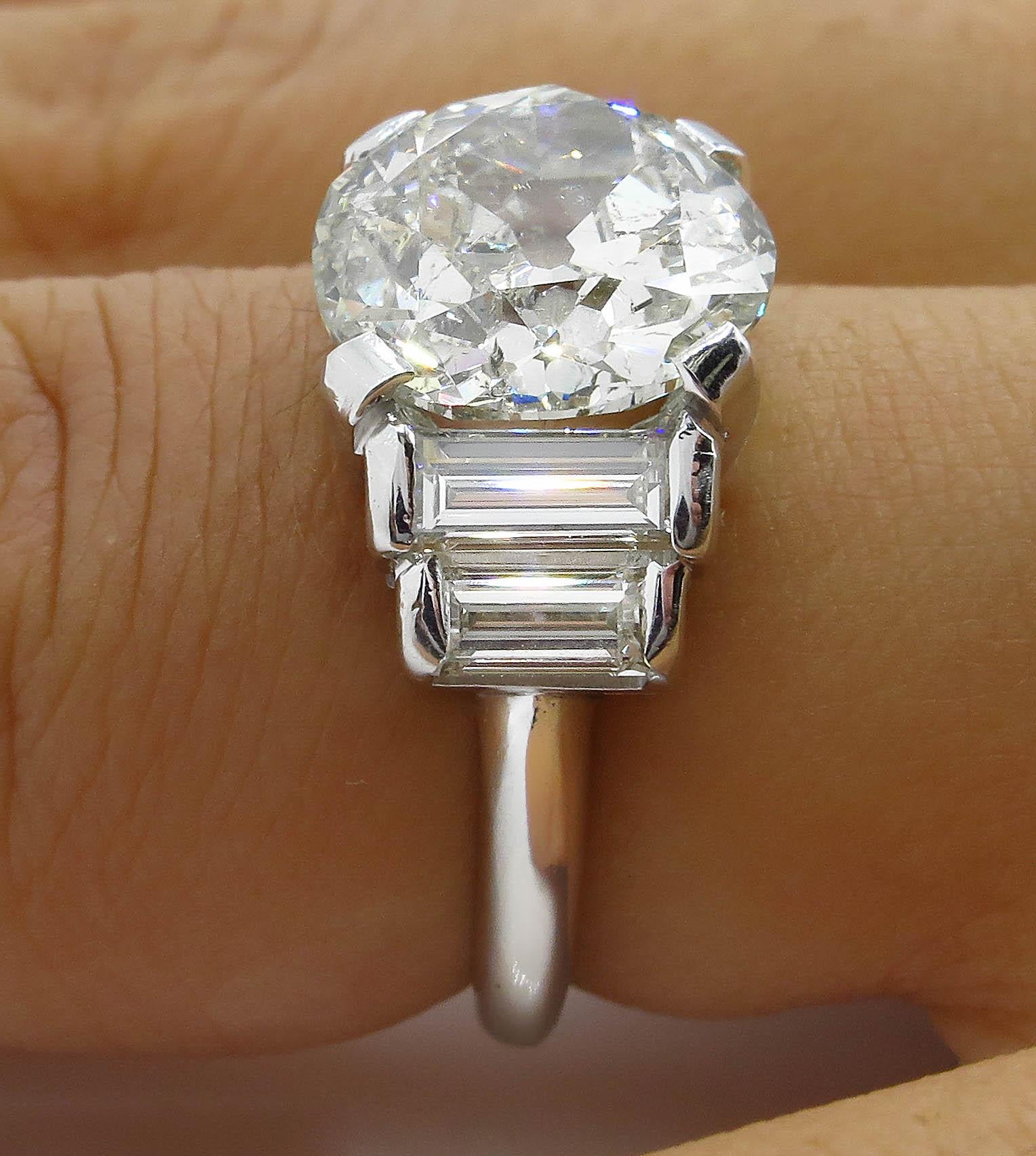 GIA 5.07 Carat Old European Diamond Engagement Wedding White Gold Ring  For Sale 9