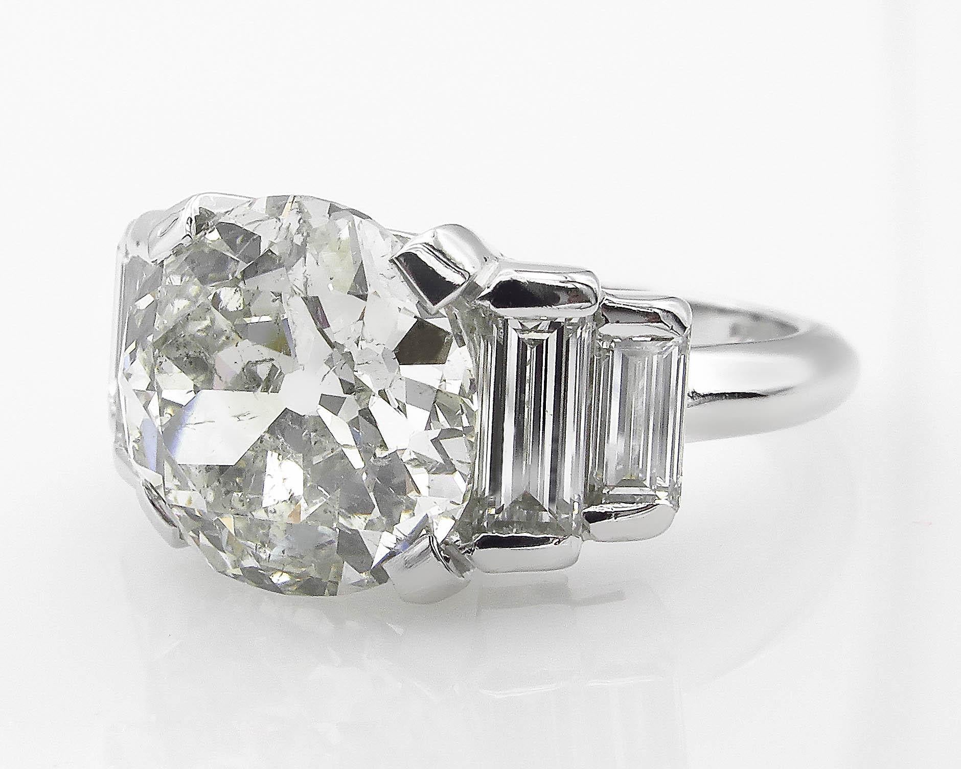 Women's GIA 5.07 Carat Old European Diamond Engagement Wedding White Gold Ring  For Sale