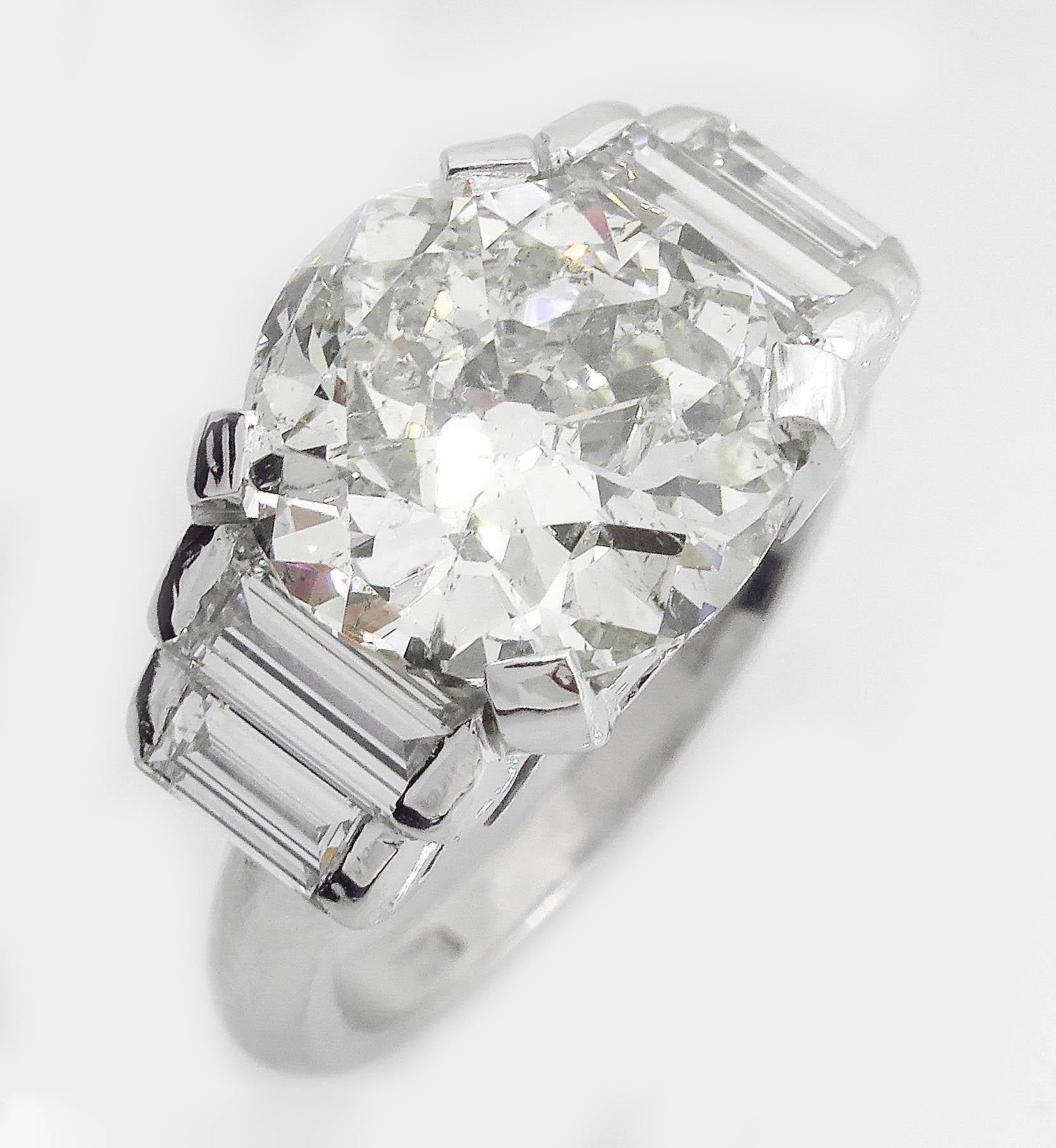 GIA 5.07 Carat Old European Diamond Engagement Wedding White Gold Ring  For Sale 3