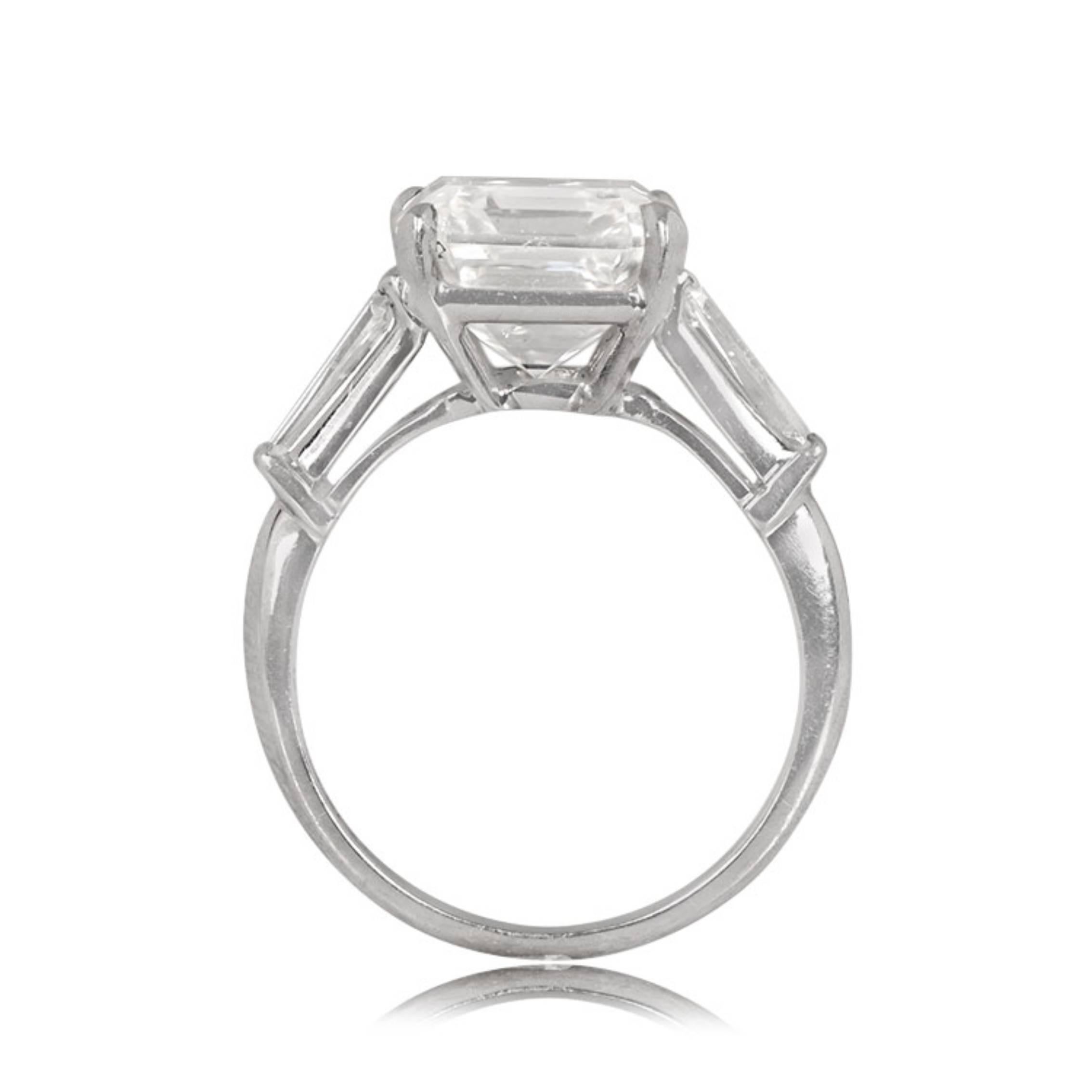Art Deco GIA 5.09ct Emerald Cut Diamond Engagement Ring, G Color, VS1 Clarity, Platinum For Sale
