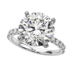 GIA 5.12ct Round Solitaire with Half Eternity 18K White Gold Diamond Ring (bague à diamant en or blanc 18K)