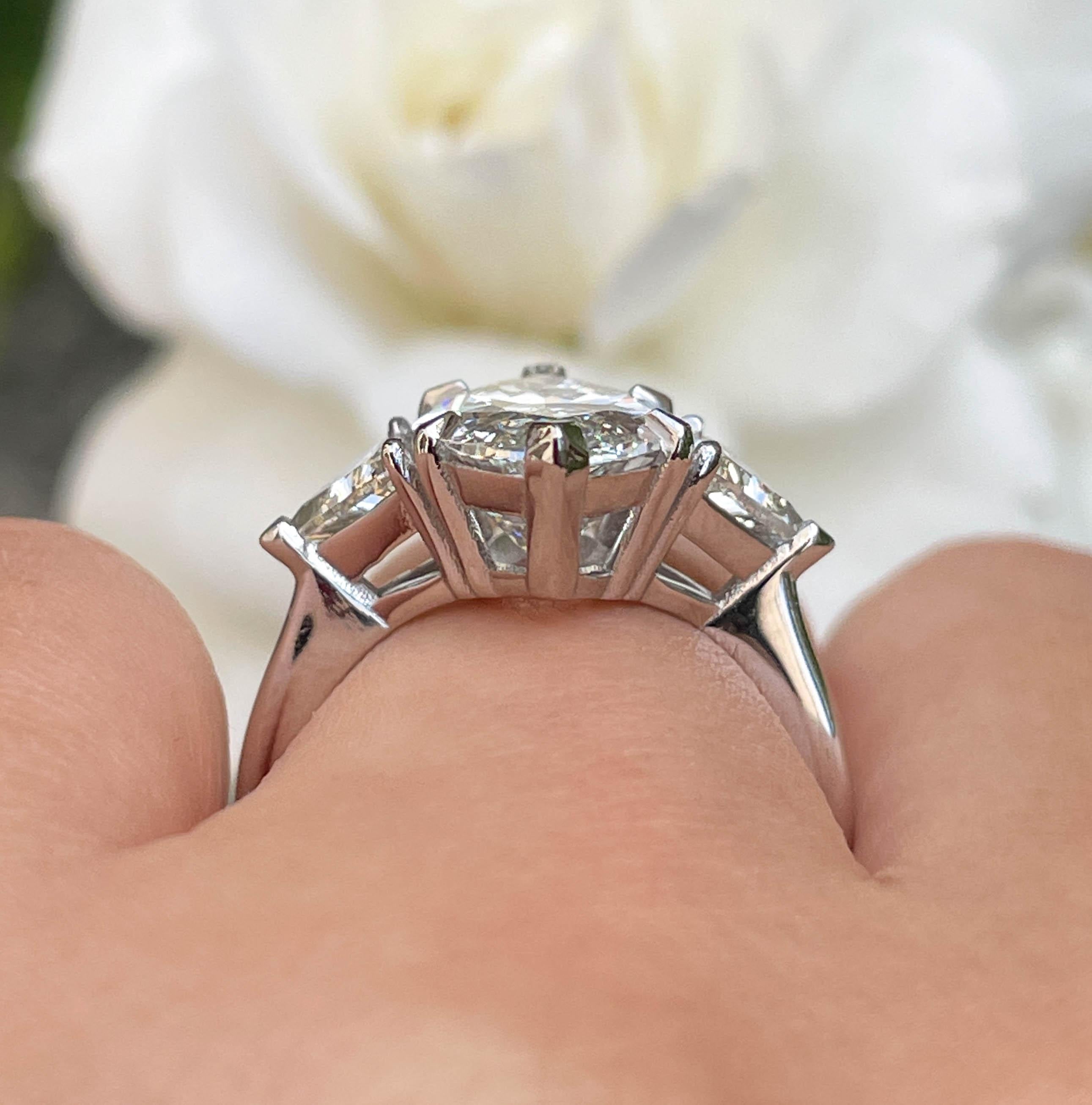 GIA 5,13ct Estate Vintage Marquise Diamant 3 Stein Verlobungs-/Ehering Platin R 6