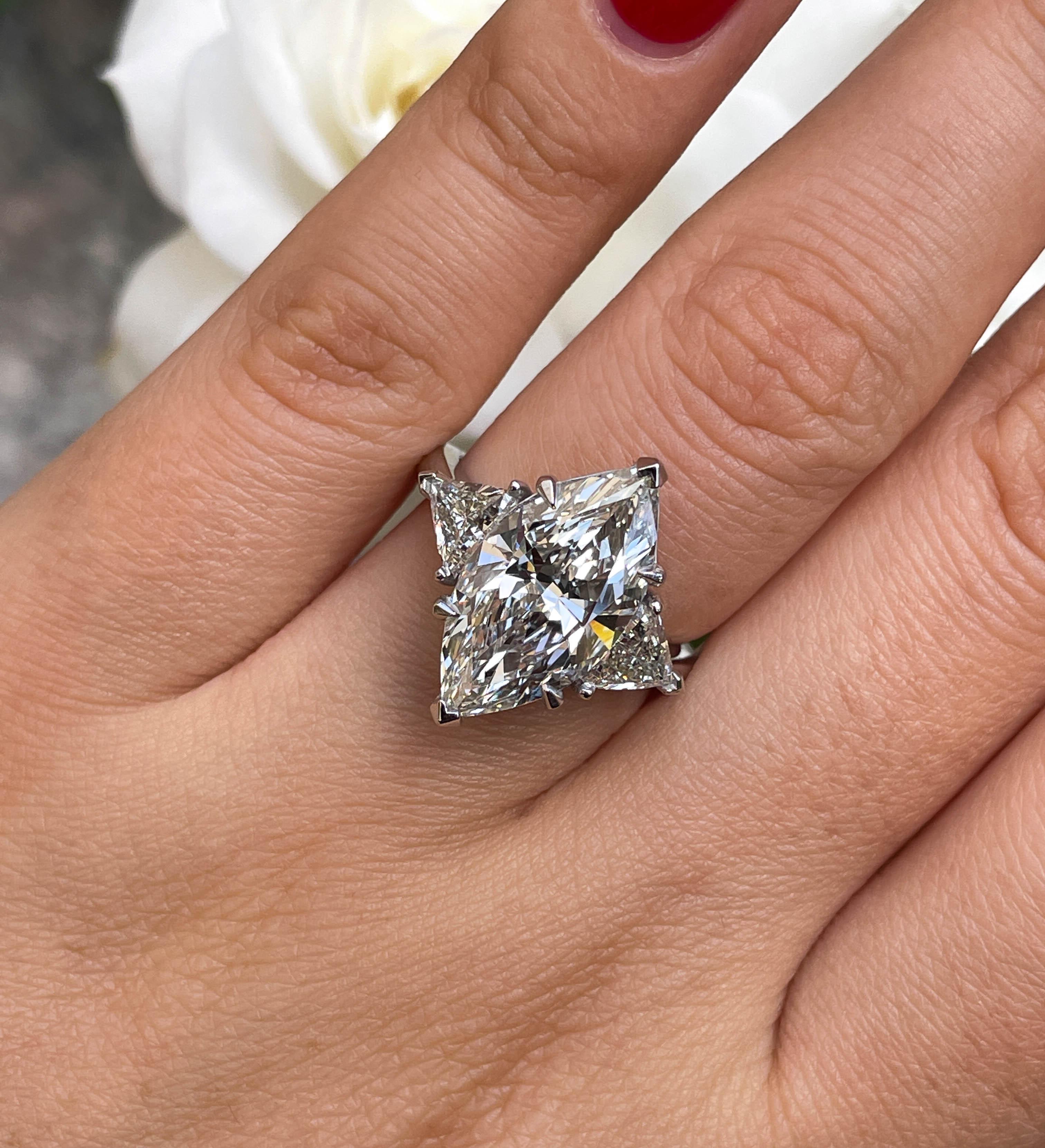 GIA 5,13ct Estate Vintage Marquise Diamant 3 Stein Verlobungs-/Ehering Platin R 7