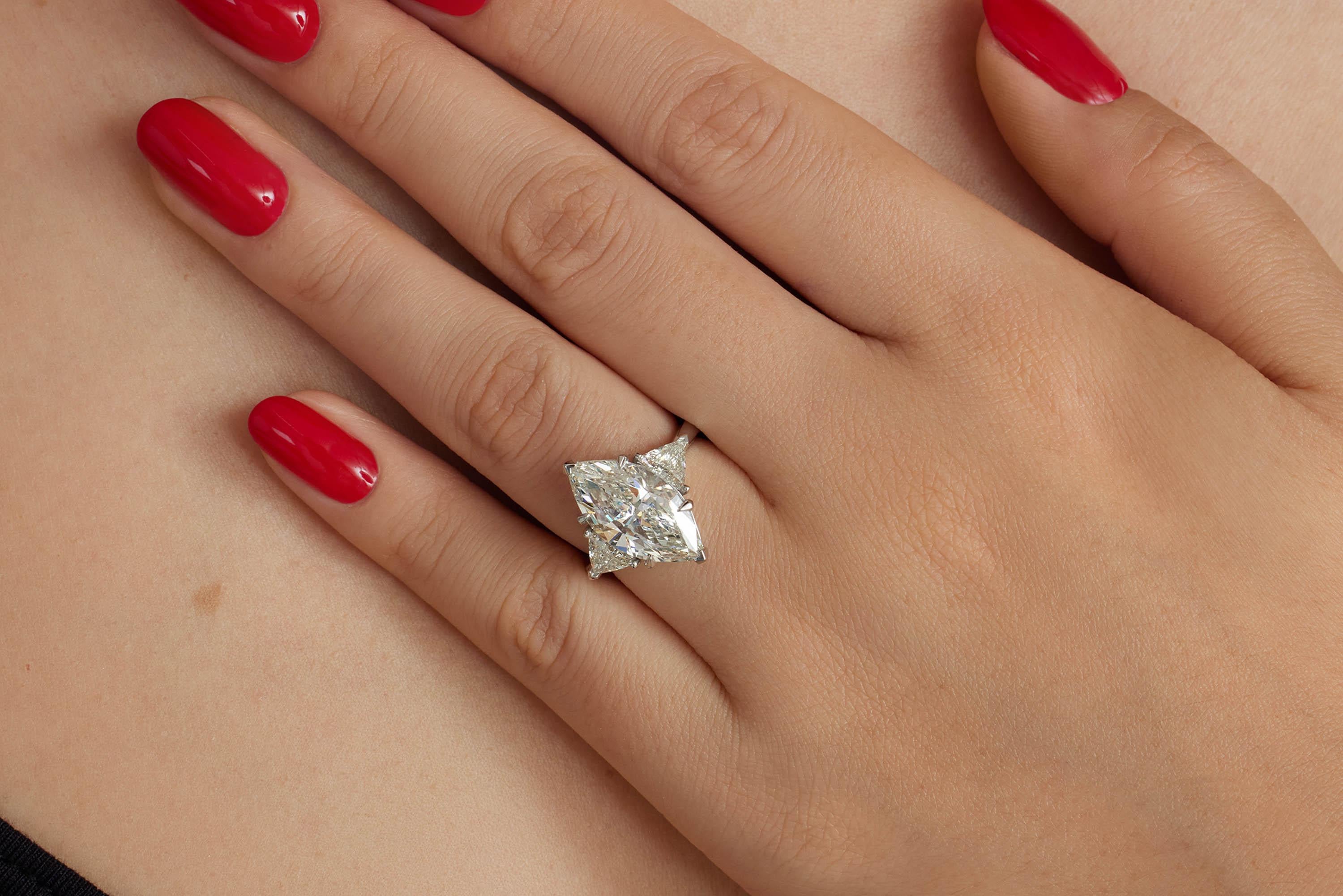 GIA 5.13ct Estate Vintage Marquise Diamond 3 Stone Engagement Wedding Platinum R 8