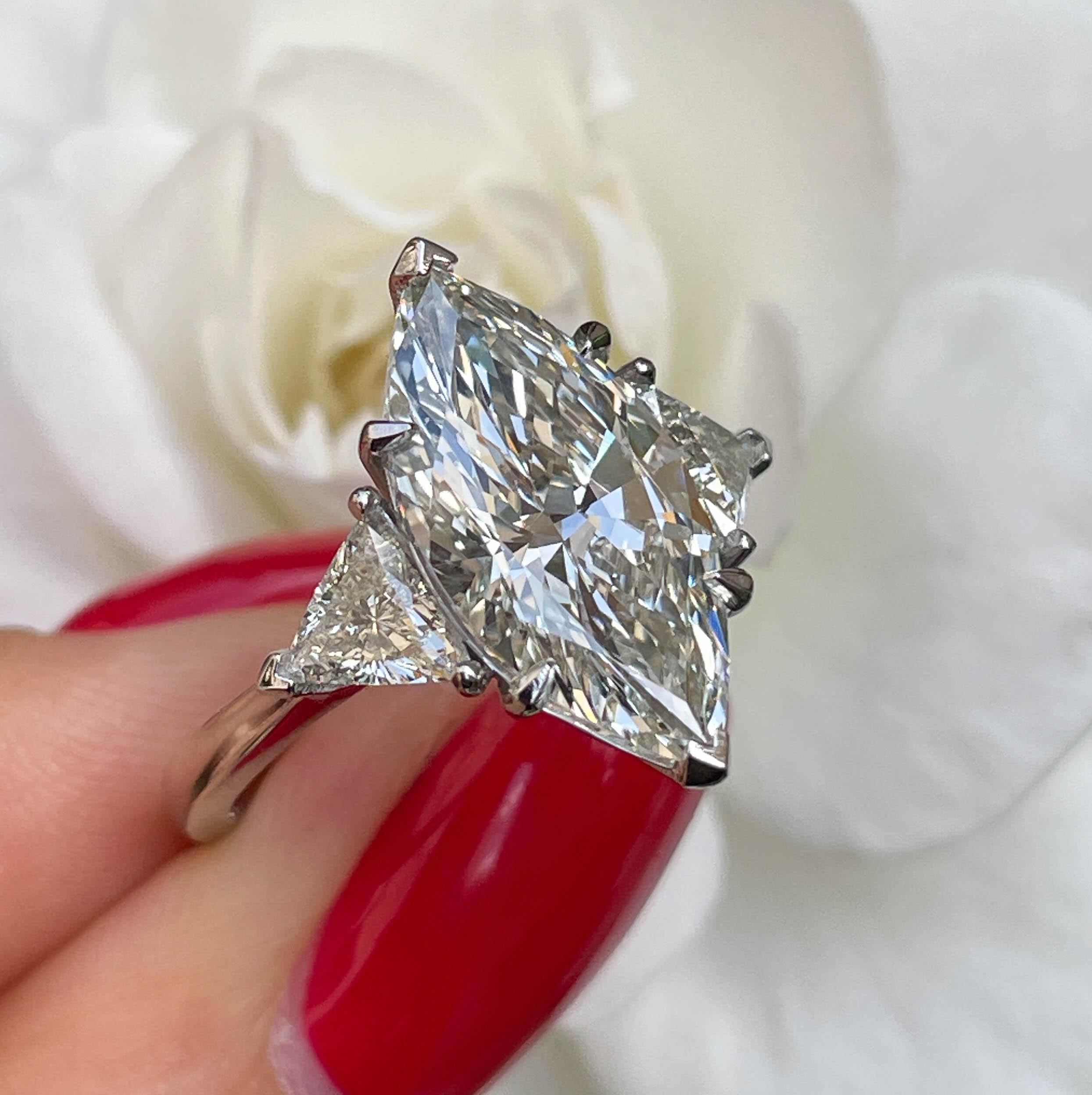 GIA 5.13ct Estate Vintage Marquise Diamond 3 Stone Engagement Wedding Platinum R 10