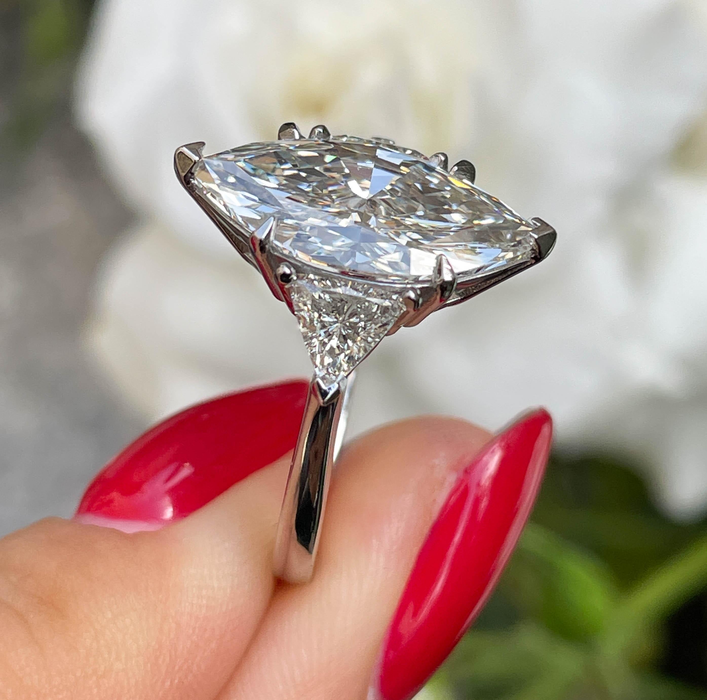GIA 5.13ct Estate Vintage Marquise Diamond 3 Stone Engagement Wedding Platinum R 12