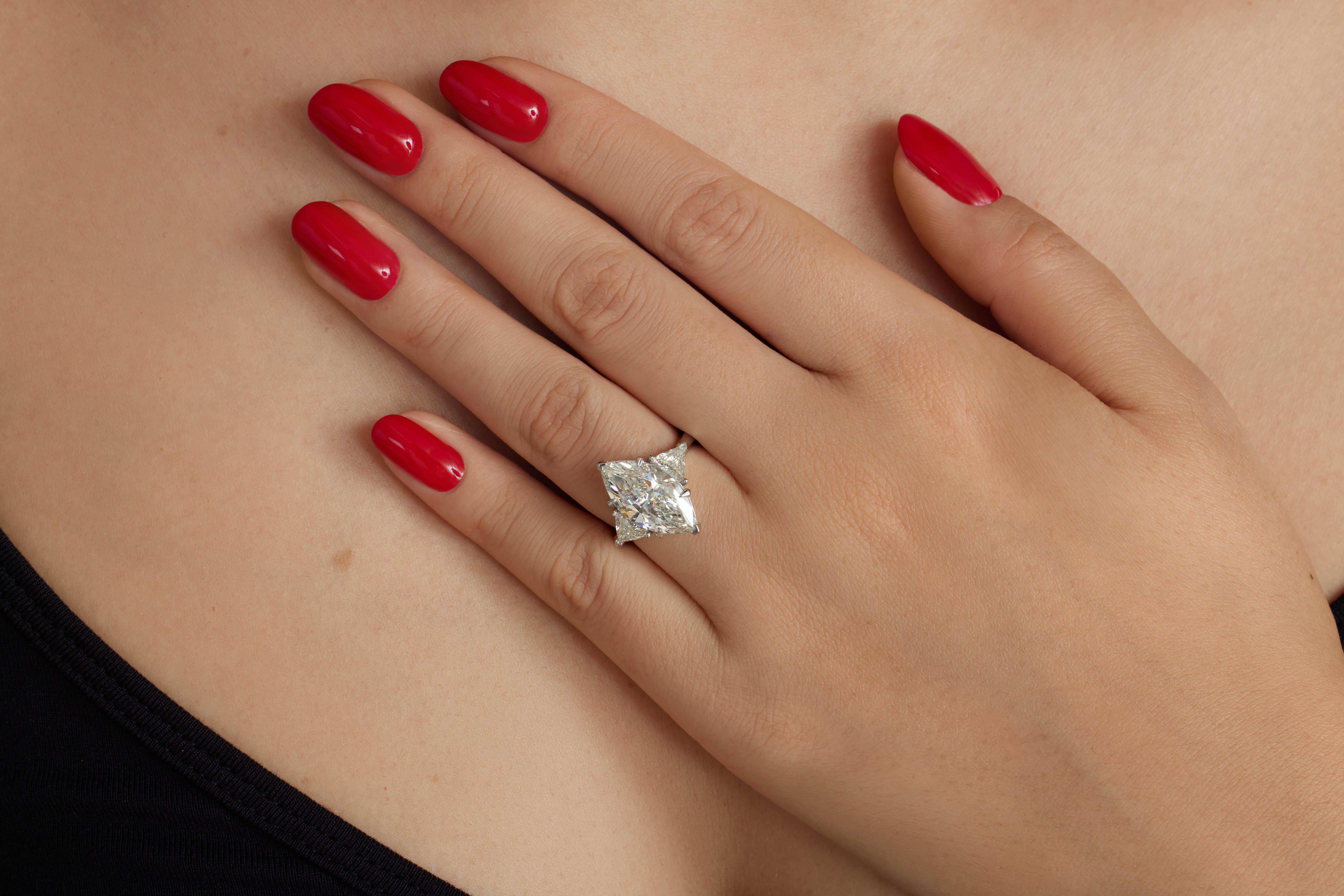 GIA 5,13ct Estate Vintage Marquise Diamant 3 Stein Verlobungs-/Ehering Platin R 3