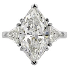 GIA 5.13ct Estate Vintage Marquise Diamond 3 Stone Engagement Wedding Platinum R