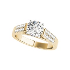 GIA Anello con diamante rotondo a doppio canale solitario in oro giallo Cathedral da 5,13 ct.