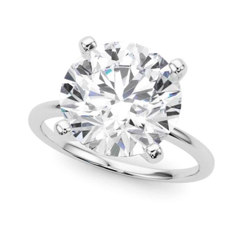 Taille ronde GIA 5.13ct Round Slim Band Prong Set Solitaire 18K White Gold Diamond Ring en vente