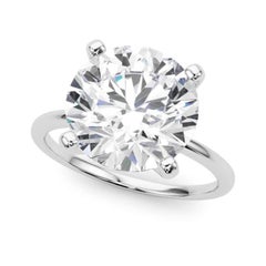 GIA 5.13ct Round Slim Band Prong Set Solitaire 18K White Gold Diamond Ring
