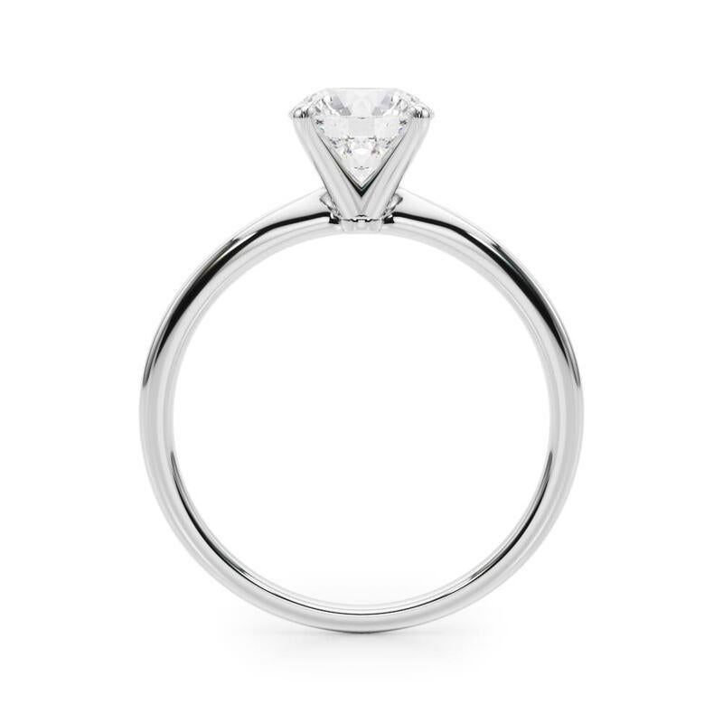 GIA 5.13ct Round Slim Band Prong Set Solitaire 18K White Gold Diamond Ring Neuf - En vente à New York, NY