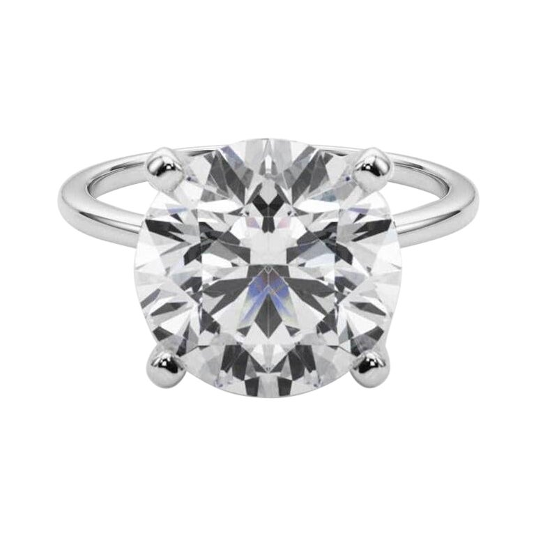 GIA 5.13ct Round Slim Band Prong Set Solitaire 18K White Gold Diamond Ring en vente