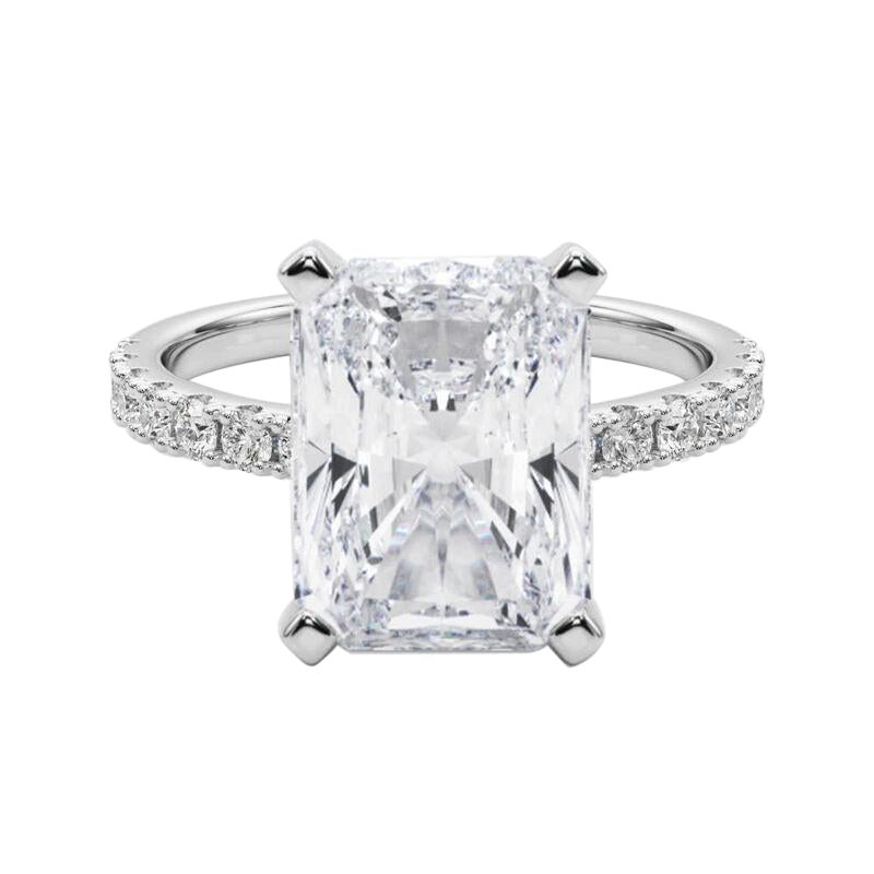 GIA 5.1ct Radiant Solitaire avec Demi-Eternité Bague diamant en or blanc 18K en vente