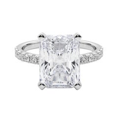 GIA 5,1 ct Solitario radiante con media eternidad Anillo de diamantes de oro blanco de 18 quilates