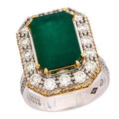 GIA 5,21 carati di diamante smeraldo senza olio in oro bianco e giallo 14 ct.