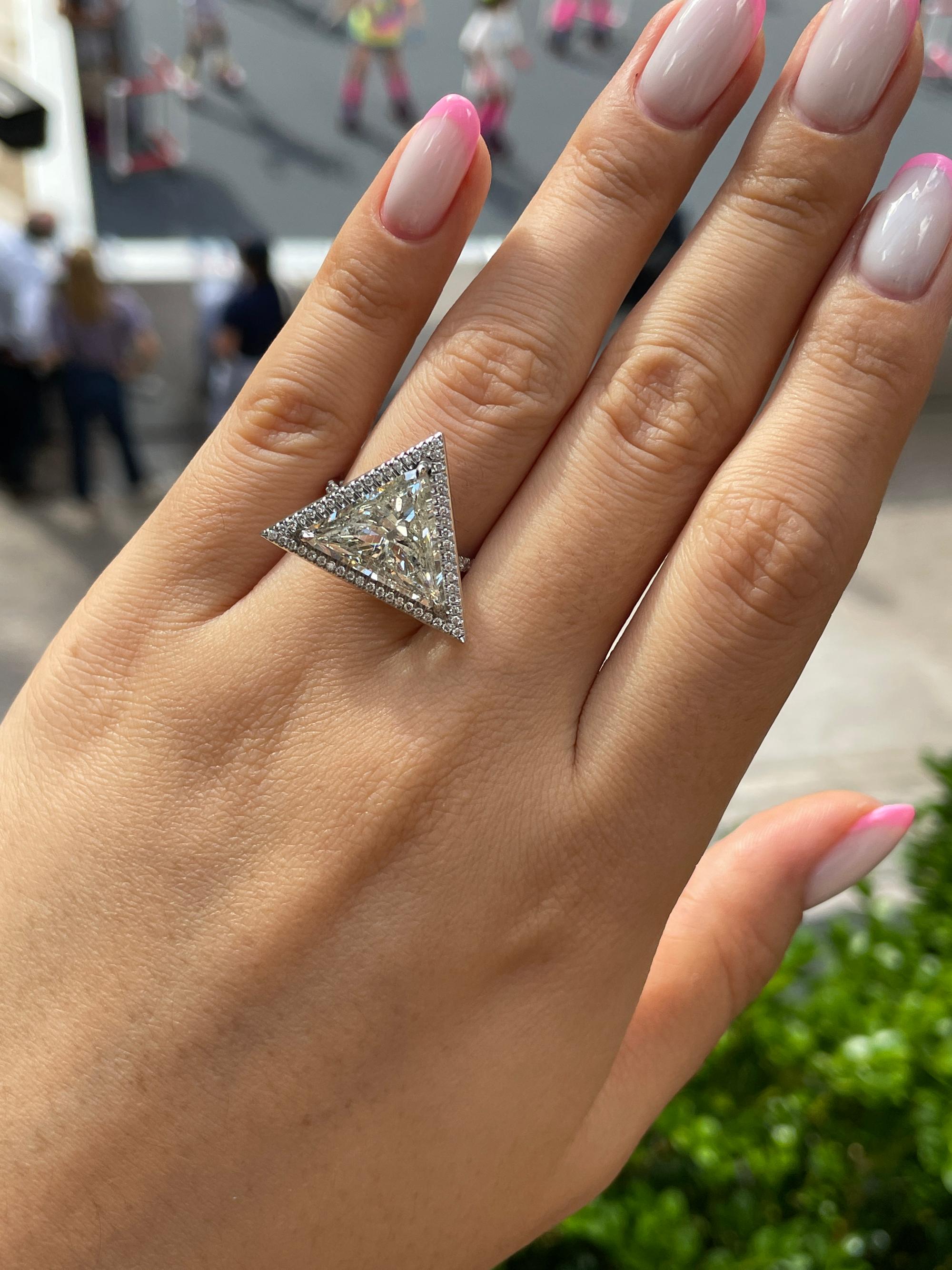 GIA 5.24ctw Trillion Diamond Engagement Halo Pave Platinum Ring For Sale 5