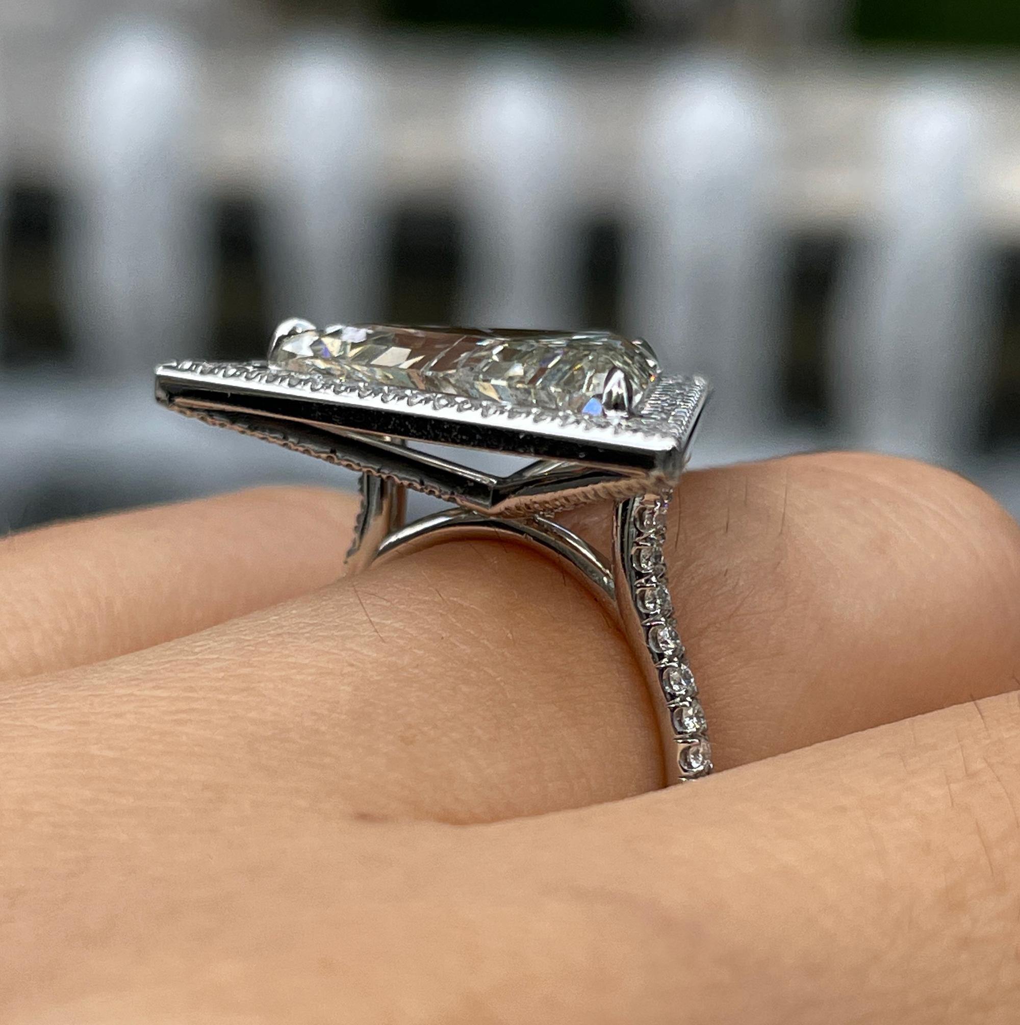 GIA 5.24ctw Trillion Diamond Engagement Halo Pave Platinum Ring For Sale 8