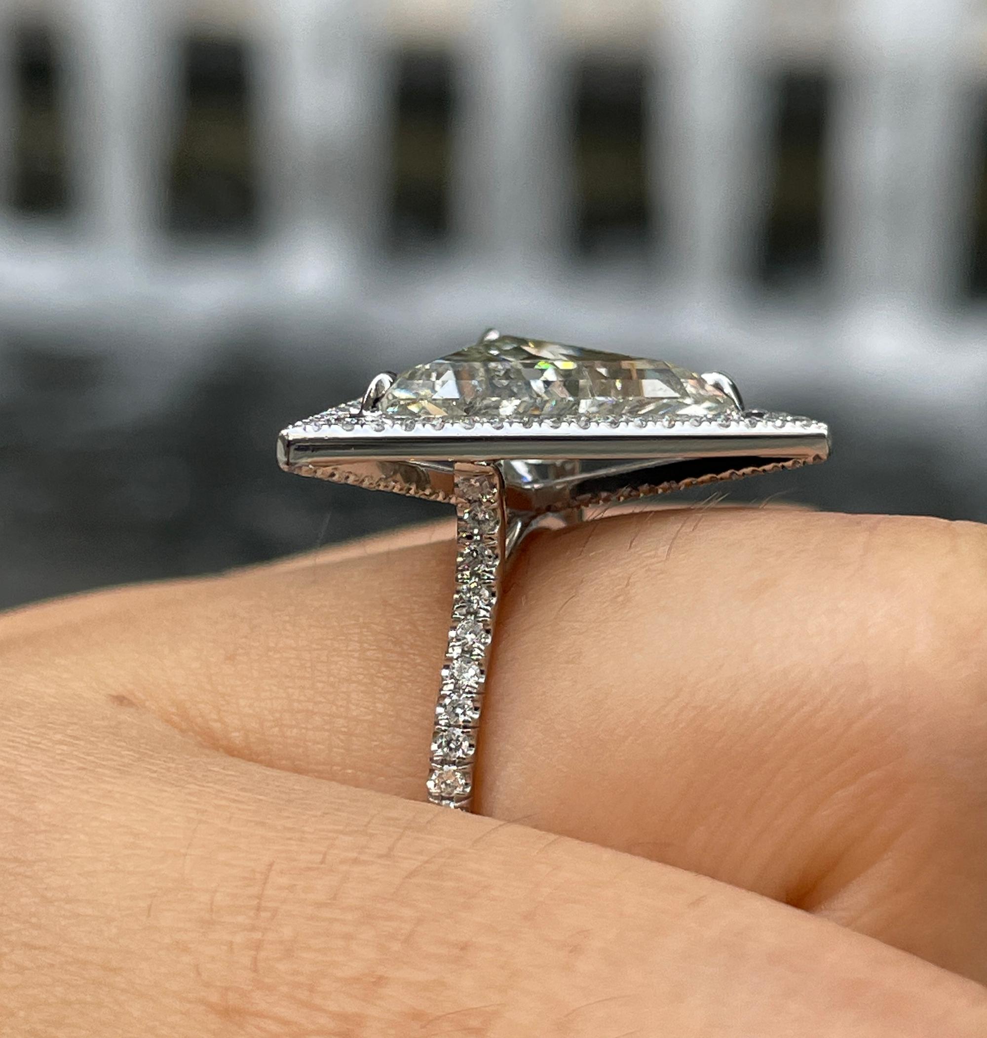 GIA 5.24ctw Trillion Diamond Engagement Halo Pave Platinum Ring For Sale 9