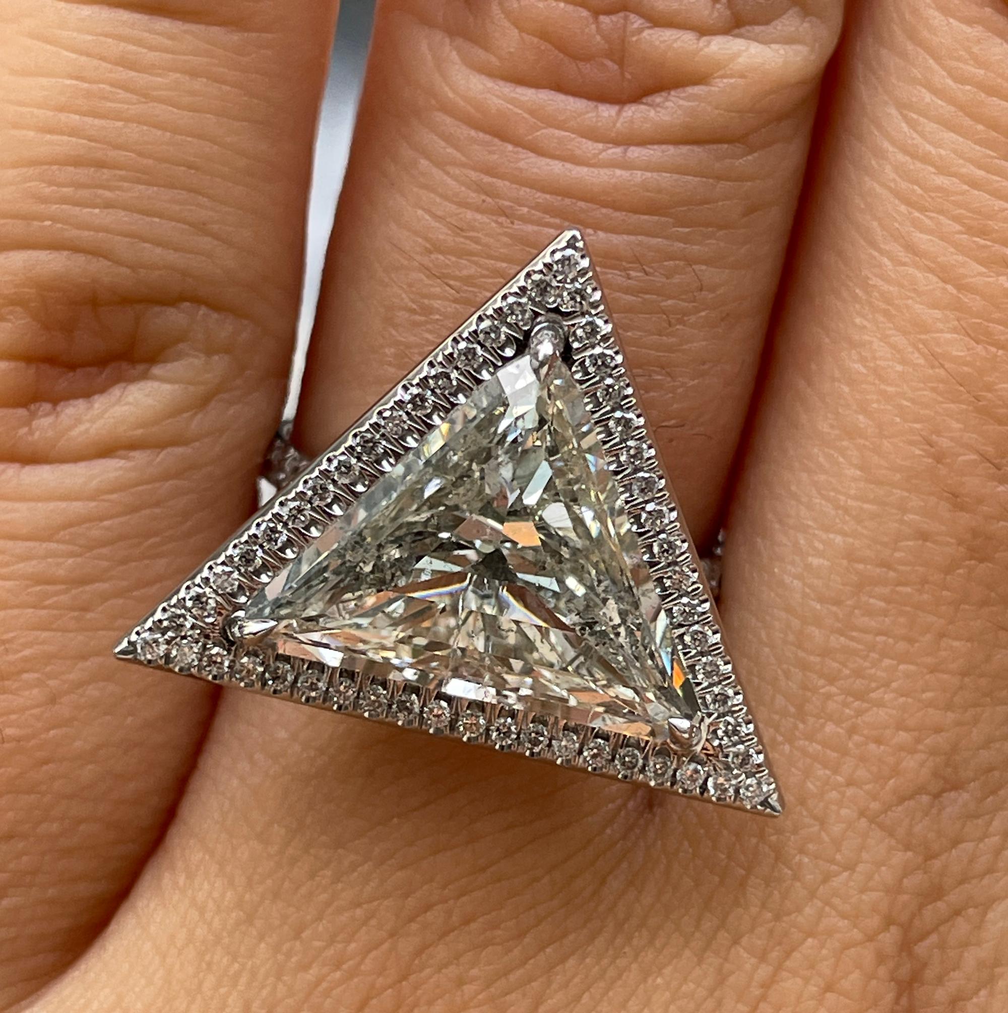 GIA 5.24ctw Trillion Diamond Engagement Halo Pave Platinum Ring For Sale 12