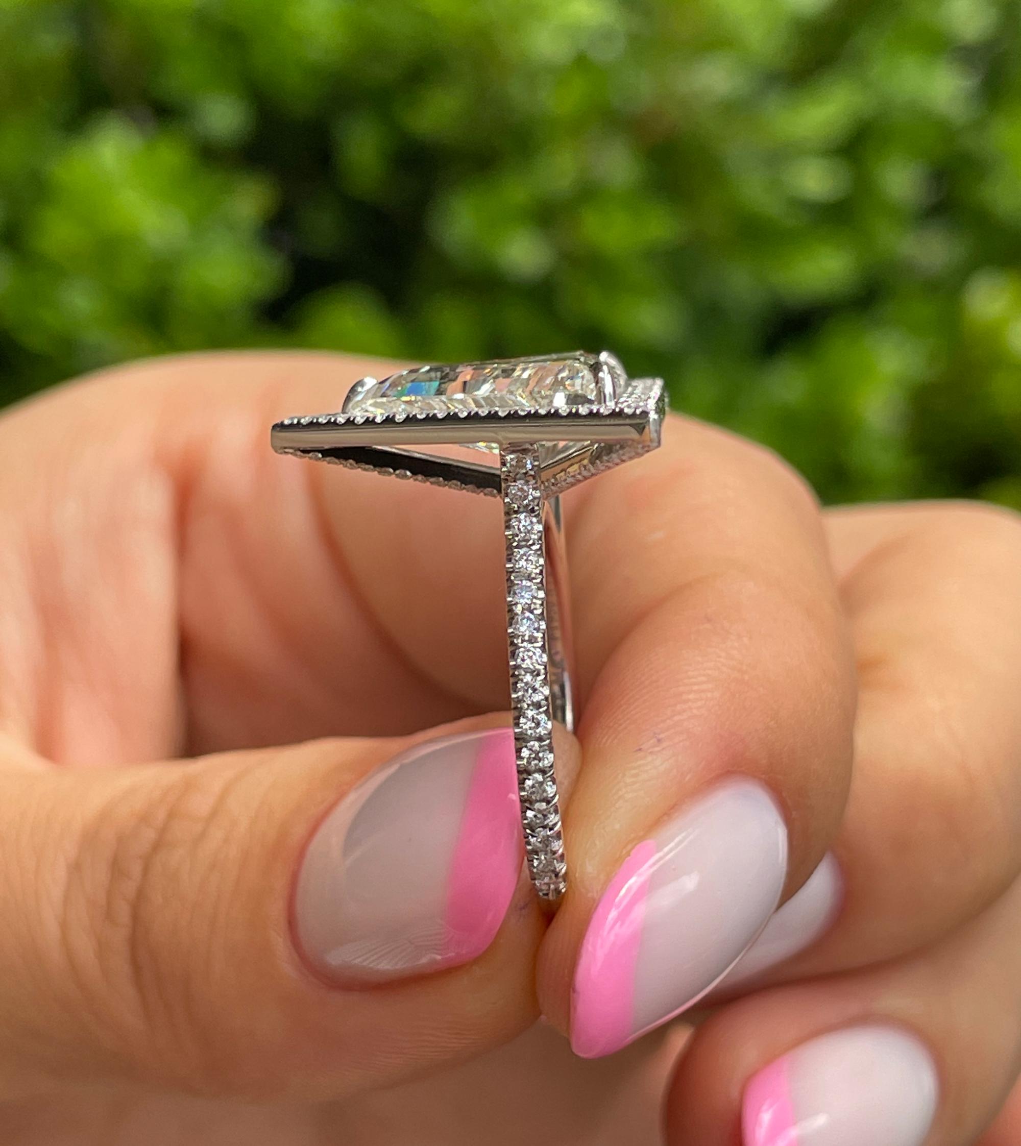 Women's GIA 5.24ctw Trillion Diamond Engagement Halo Pave Platinum Ring For Sale