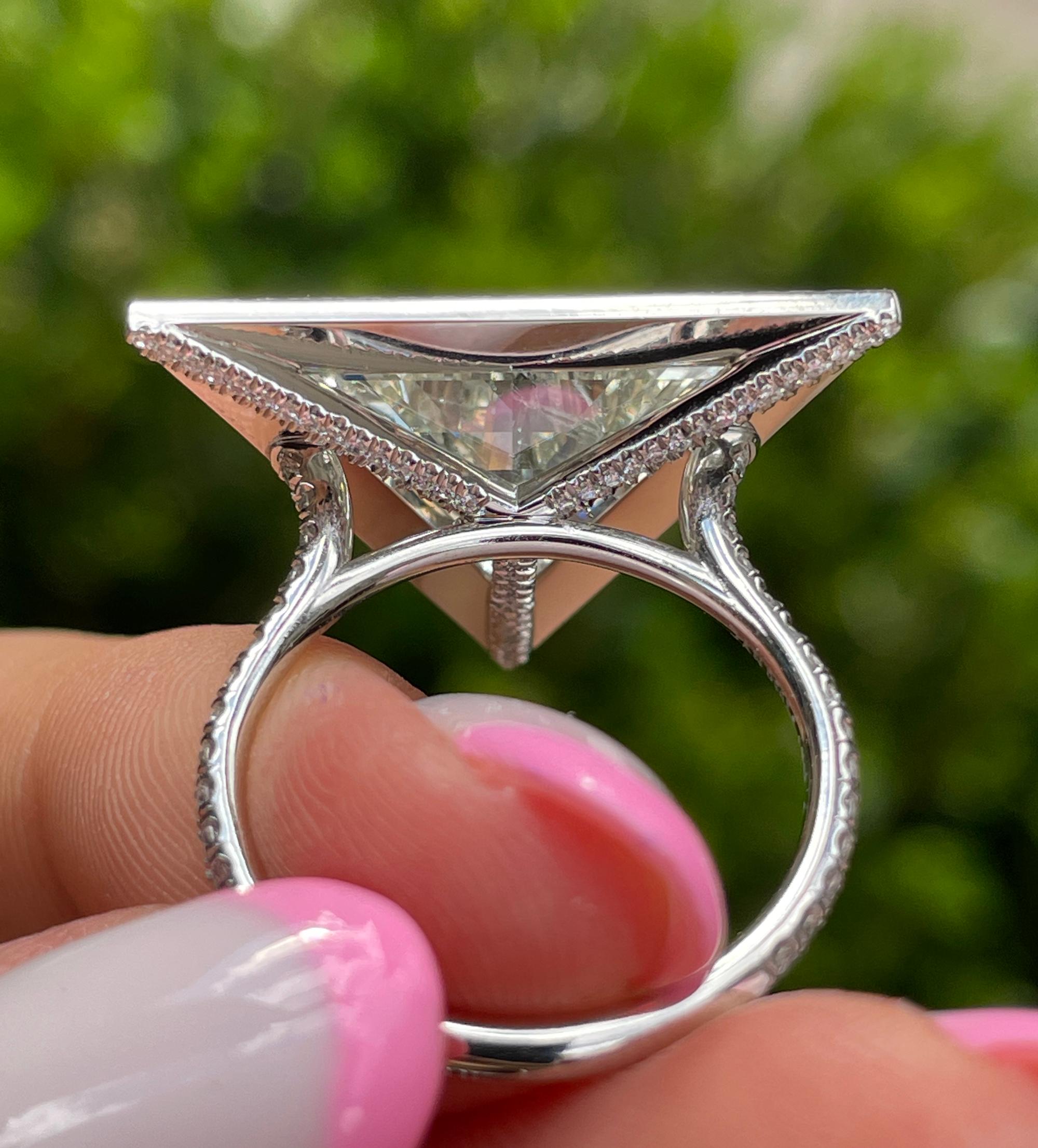 GIA 5.24ctw Trillion Diamond Engagement Halo Pave Platinum Ring For Sale 1