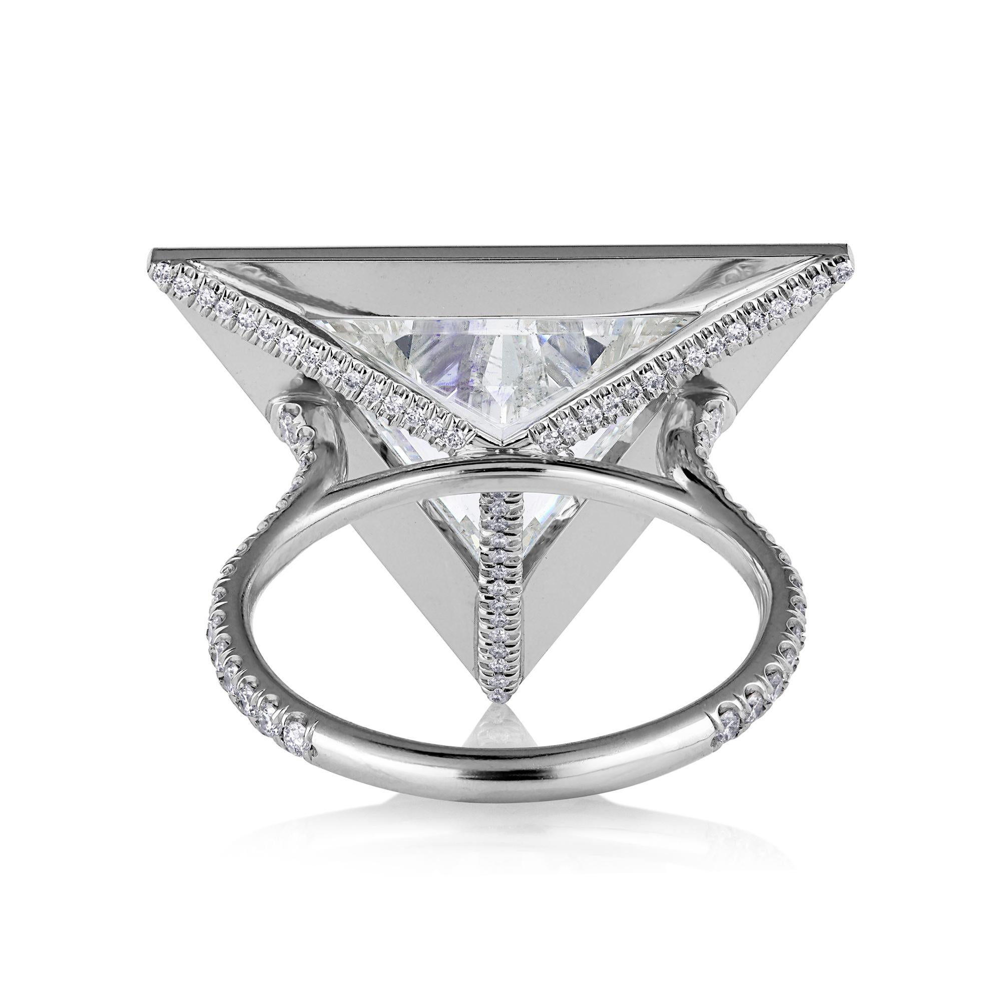 GIA 5.24ctw Trillion Diamond Engagement Halo Pave Platinum Ring For Sale 3