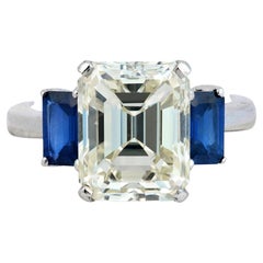 GIA 5.25 carat emerald cut diamond sapphire platinum engagement ring