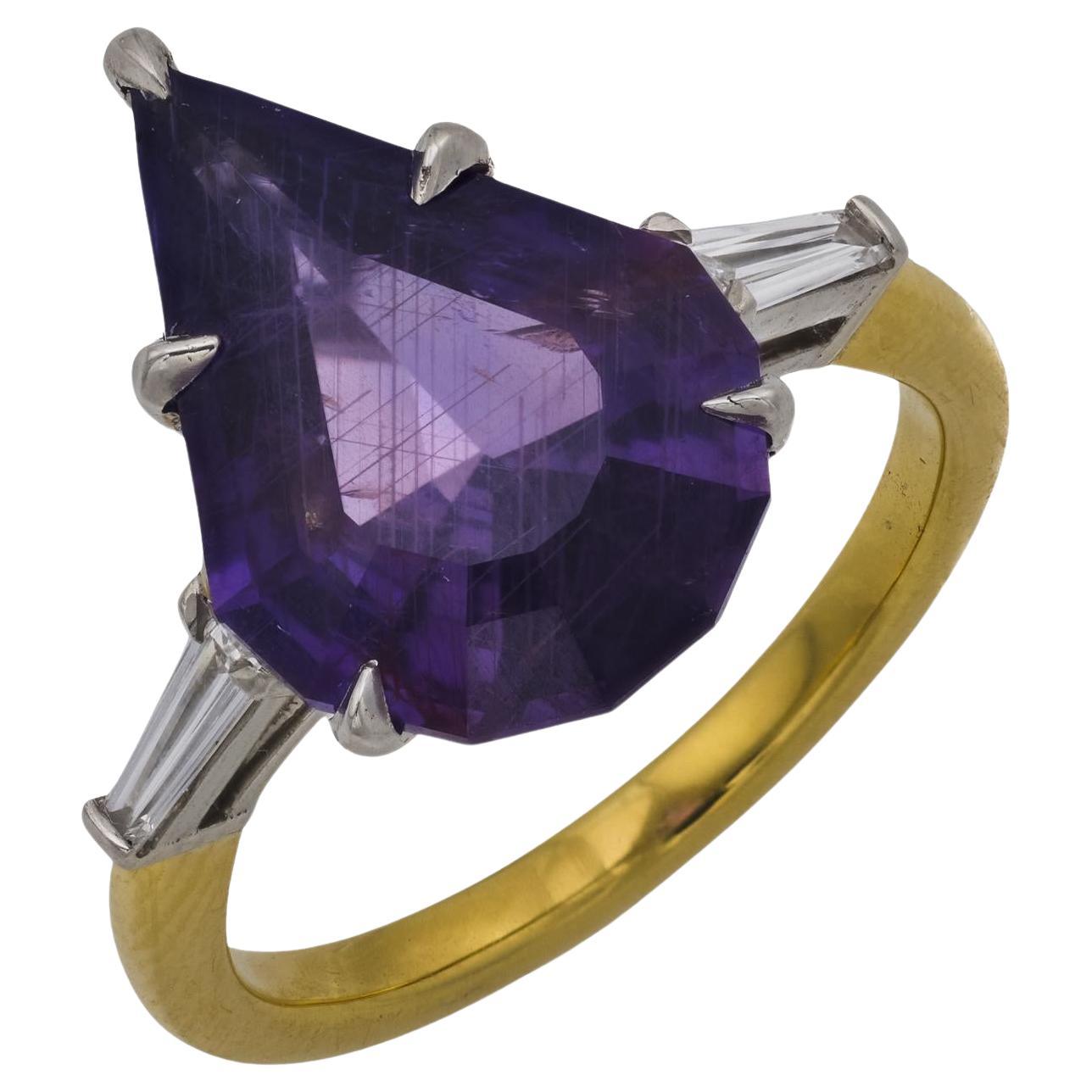 Bague en or jaune 18k GIA 5.27 carats saphir diamant sans chaleur
