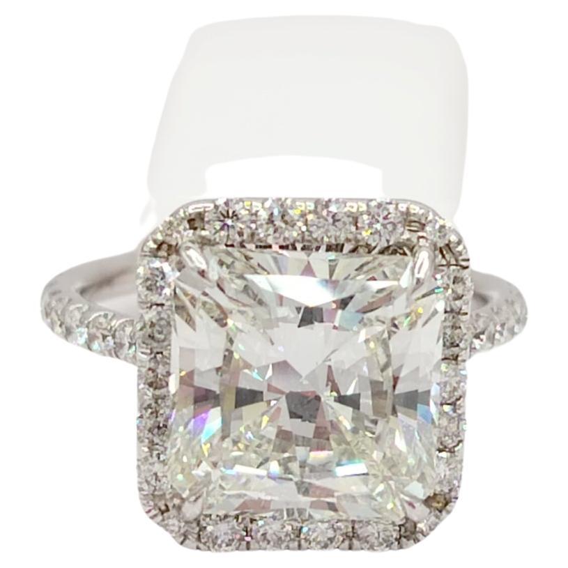 GIA 5.27 ct. White Diamond Radiant Ring on 18K White Gold For Sale