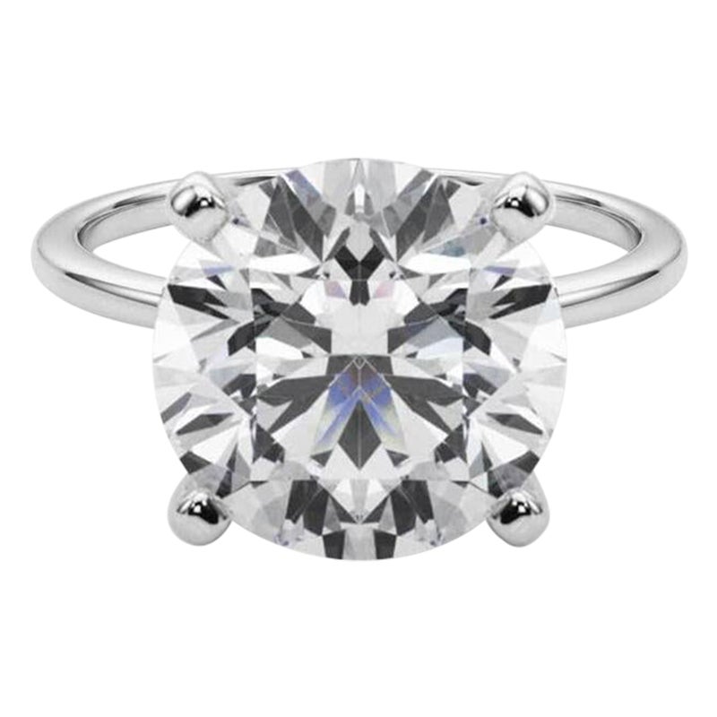 GIA 5,2ct Anello con diamante rotondo a fascia sottile con solitario incastonato in oro bianco 18 carati