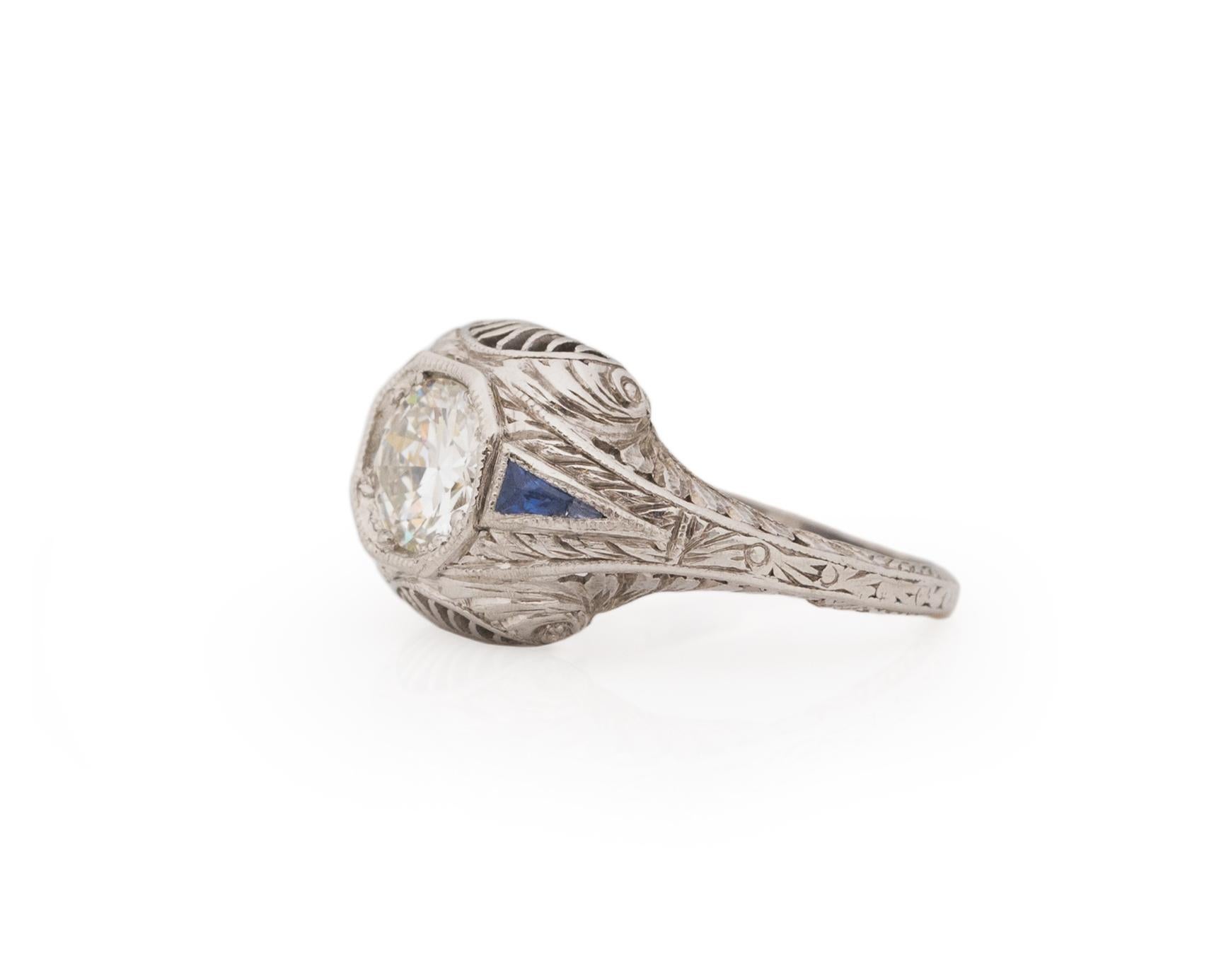 Old European Cut GIA .53 Carat Art Deco Diamond Platinum Engagement Ring For Sale