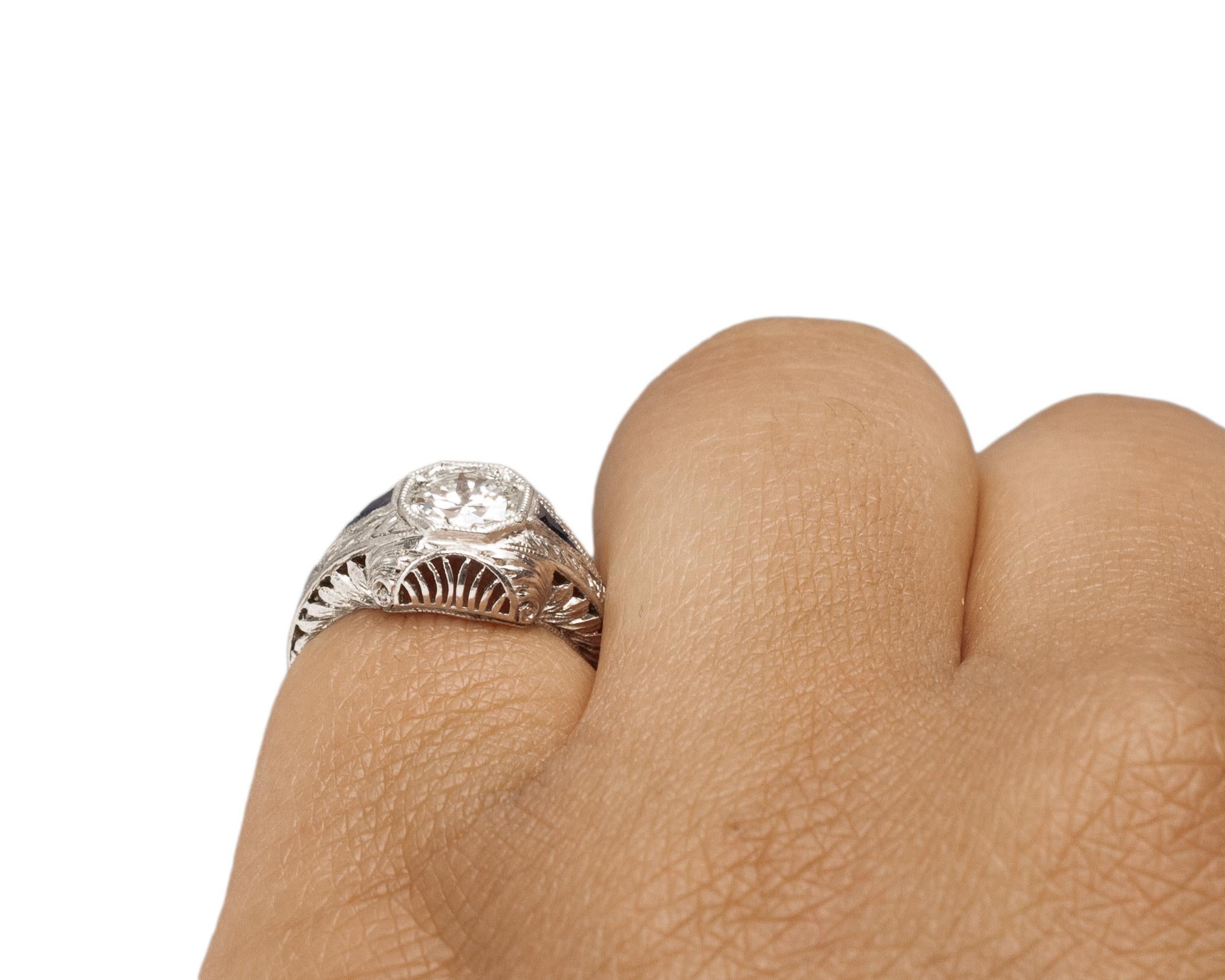 GIA .53 Carat Art Deco Diamond Platinum Engagement Ring For Sale 1
