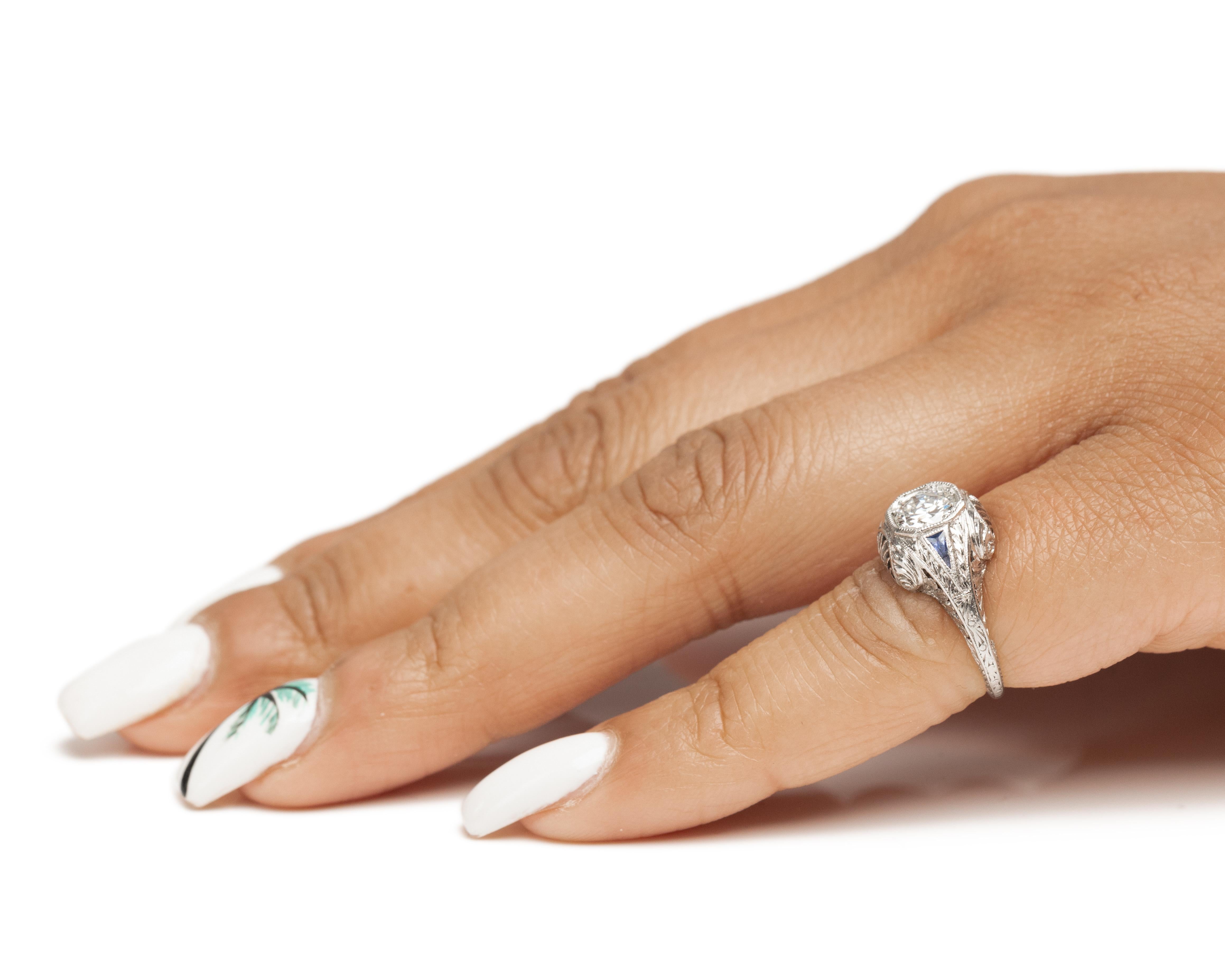 GIA .53 Carat Art Deco Diamond Platinum Engagement Ring For Sale 2