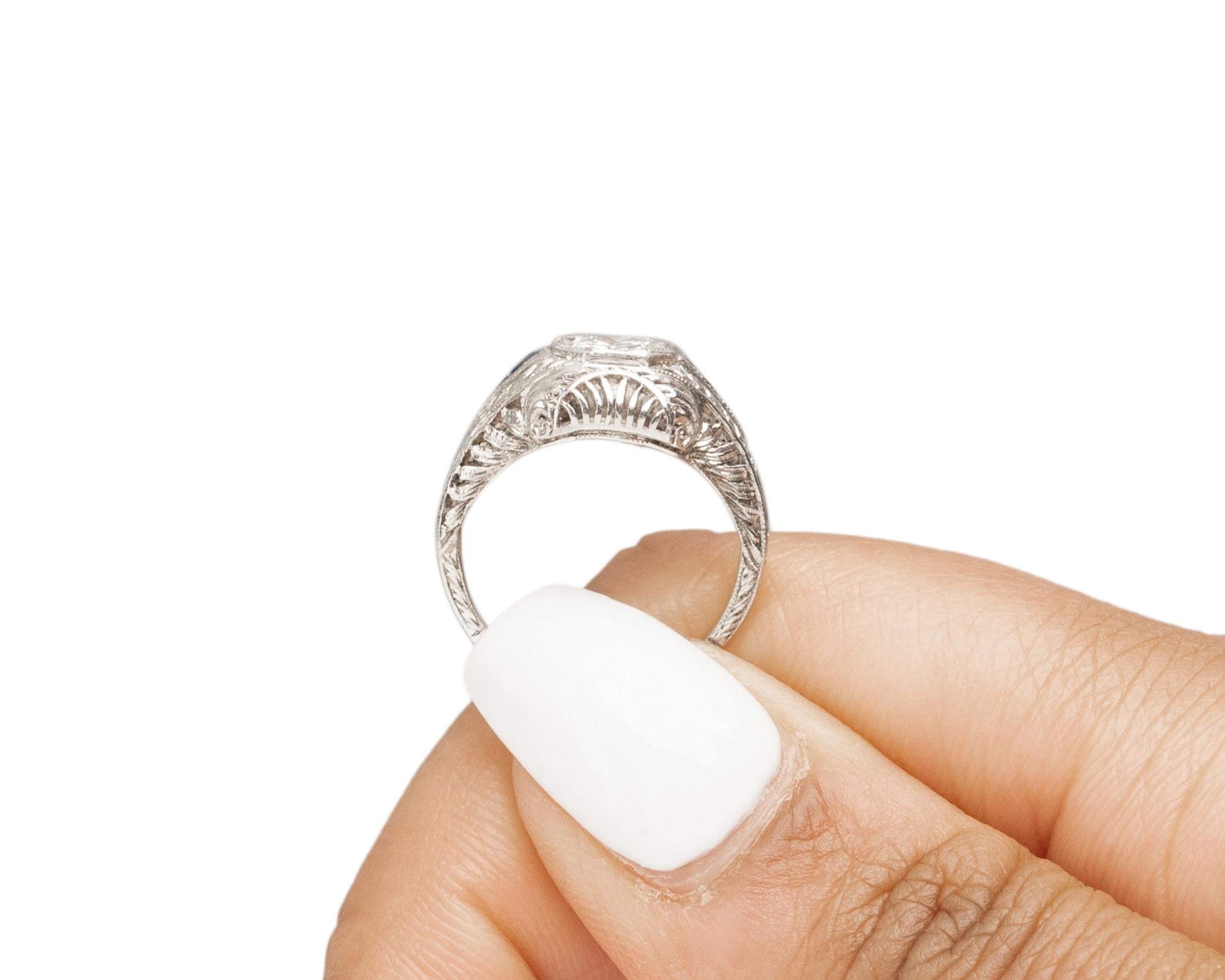 GIA .53 Carat Art Deco Diamond Platinum Engagement Ring For Sale 3
