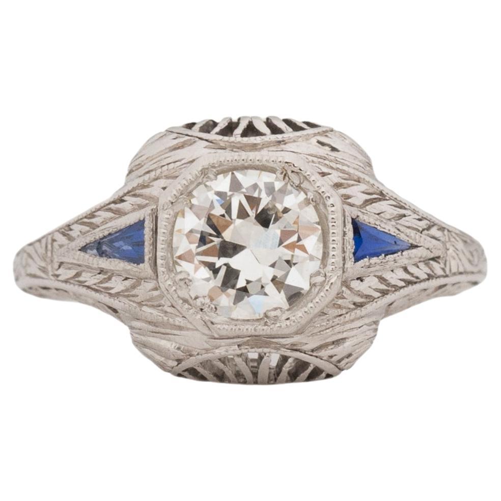 GIA .53 Carat Art Deco Diamond Platinum Engagement Ring For Sale