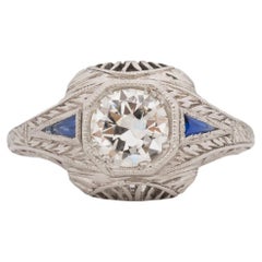 GIA .53 Karat Art Deco Diamant Platin Verlobungsring