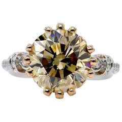 GIA 5.30ctw Natural Fancy Brown Round Cut Diamond Vintage Platinum RoseGold Ring