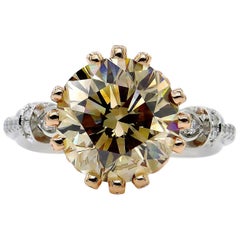 GIA 5.55ctw Natural Fancy Brown Round Cut Diamond Vintage Platinum RoseGold Ring