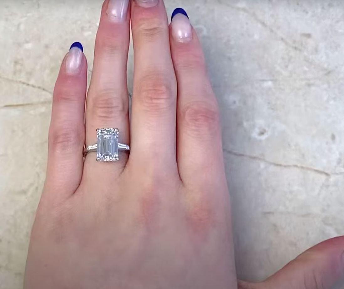 GIA 5.31ct Emerald Cut Diamond Engagement Ring, F Color, Platinum For Sale 7