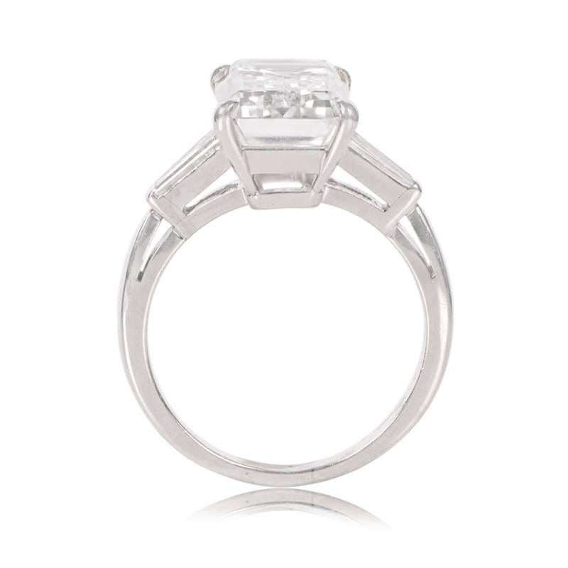GIA 5.31ct Emerald Cut Diamond Engagement Ring, F Color, Platinum For Sale 1
