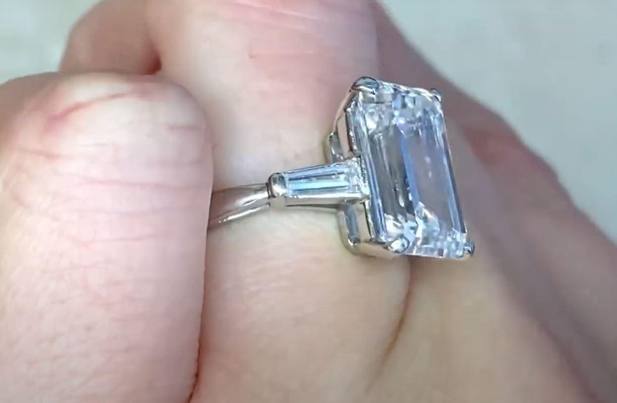 GIA 5.31ct Emerald Cut Diamond Engagement Ring, F Color, Platinum For Sale 3