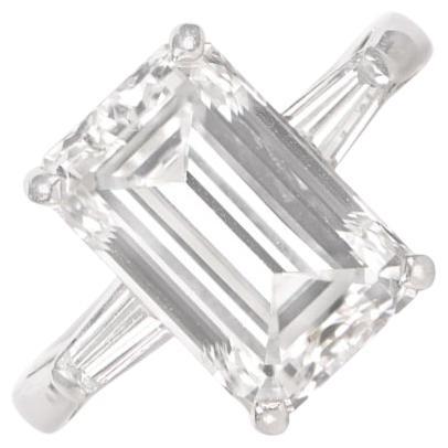 GIA 5.31ct Emerald Cut Diamond Engagement Ring, F Color, Platinum For Sale