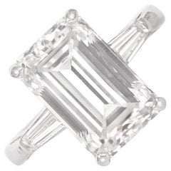 Bague de fiançailles GIA 5,31ct diamant taille émeraude, couleur F, platine