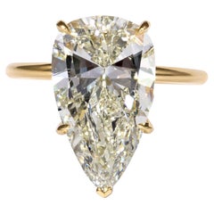 GIA 5.31ct Estate Pear Diamond Solitaire Engagement Wedding 18k YG Plat Ring