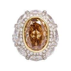 GIA 5.34 Carat Fancy Deep Brownish, Yellow Orange Diamond 18 Karat Cocktail Ring